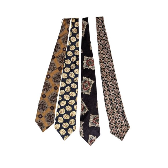 Oscar De La Renta Silk Necktie Set Of 4 With Paisley & Geometric Patterns - Picture 1 of 3